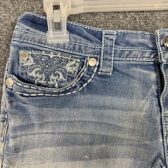 Knox Rose Denim Bootie Shorts Women 2 Destroyed Boho Embroidery - Picture 2 of 8